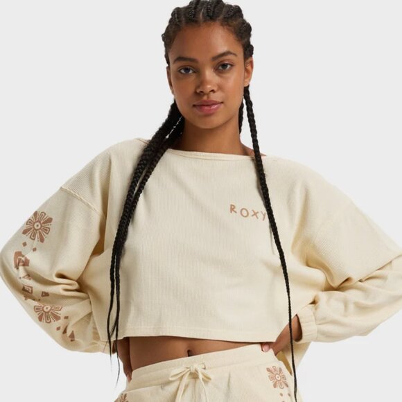 Roxy Women's Sandy Road Long Sleeve Top in Parchment NWT - Picture 1 of 11